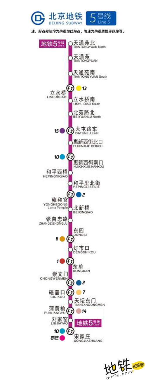 北京地铁5号线线路图_运营时间票价站点_查询下载