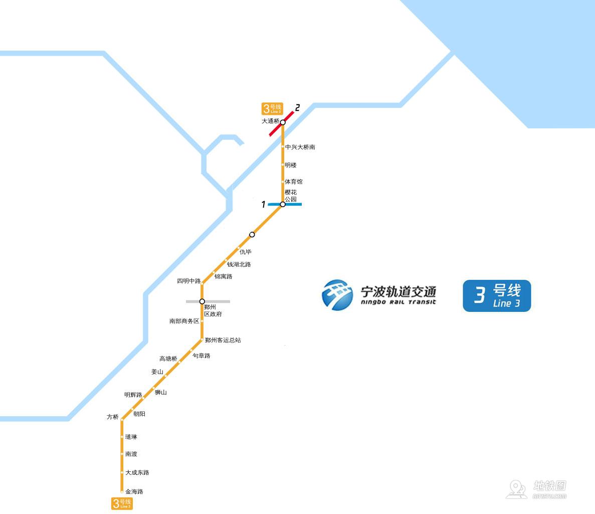 宁波地铁3号线线路图运营时间票价站点查询下载