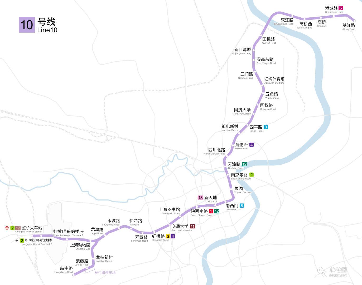 上海地铁10号线线路图运营时间票价站点查询下载