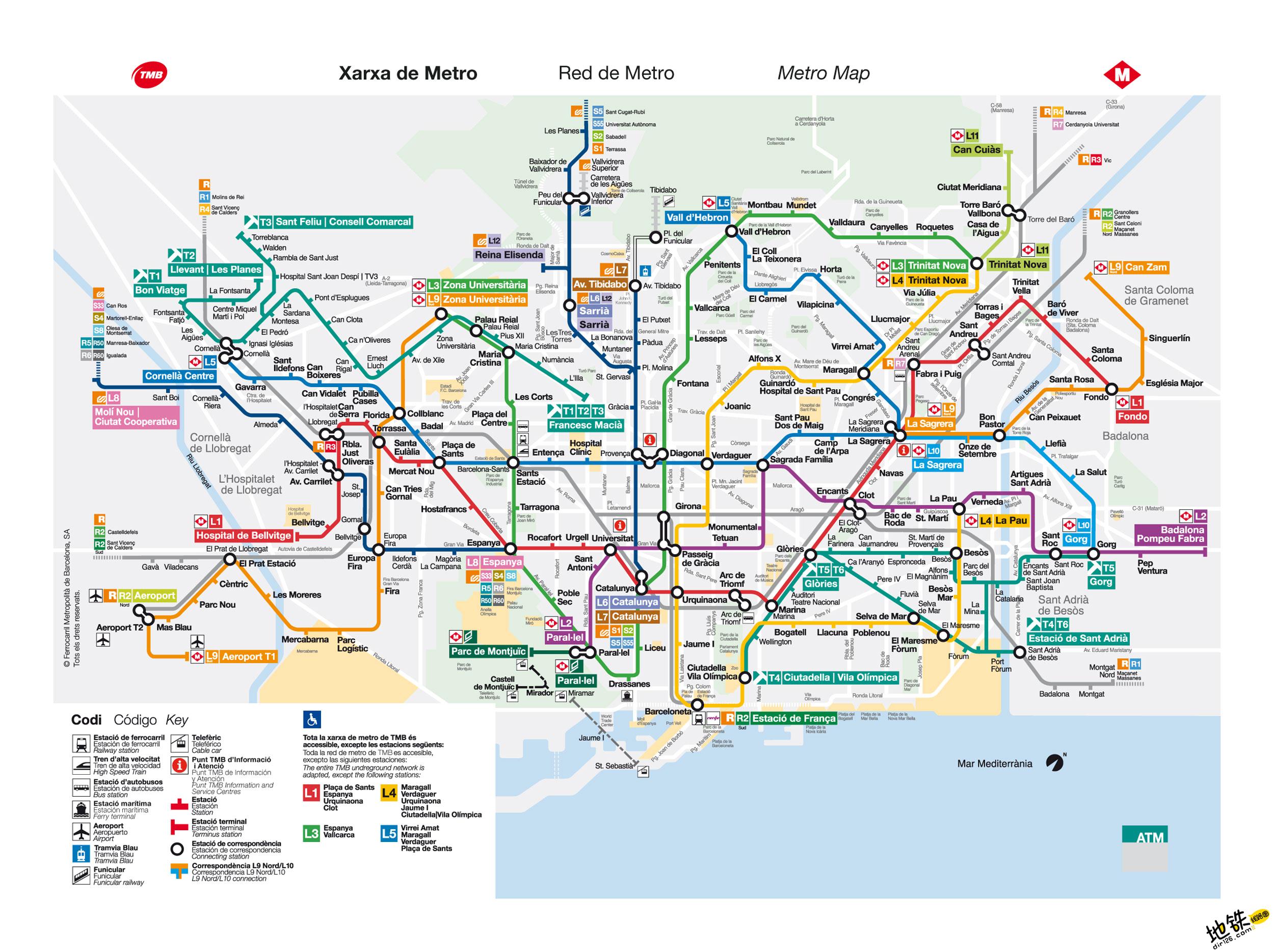 巴塞罗那地铁线路图图片