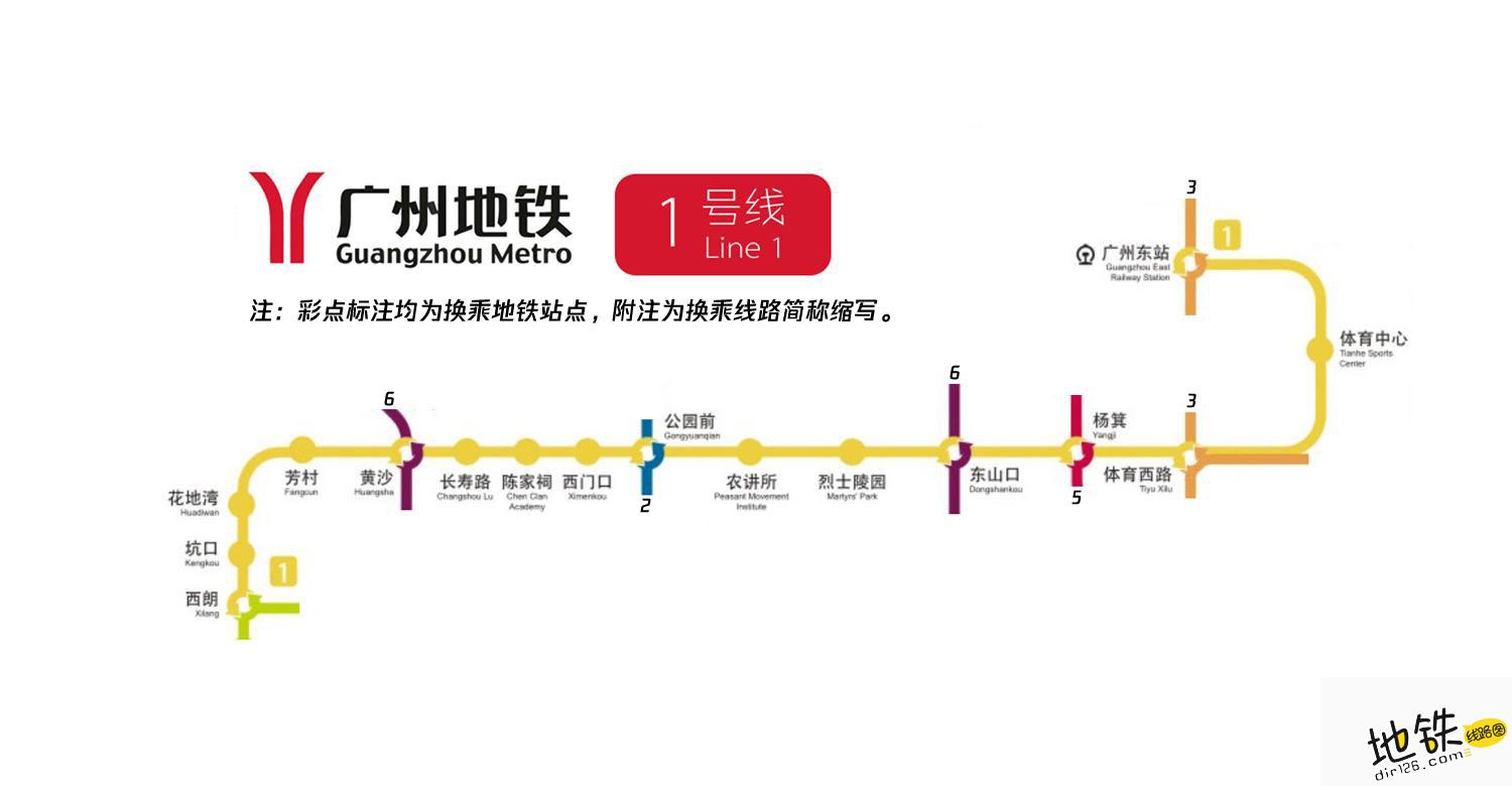 广州地铁1号线线路图运营时间票价站点查询下载