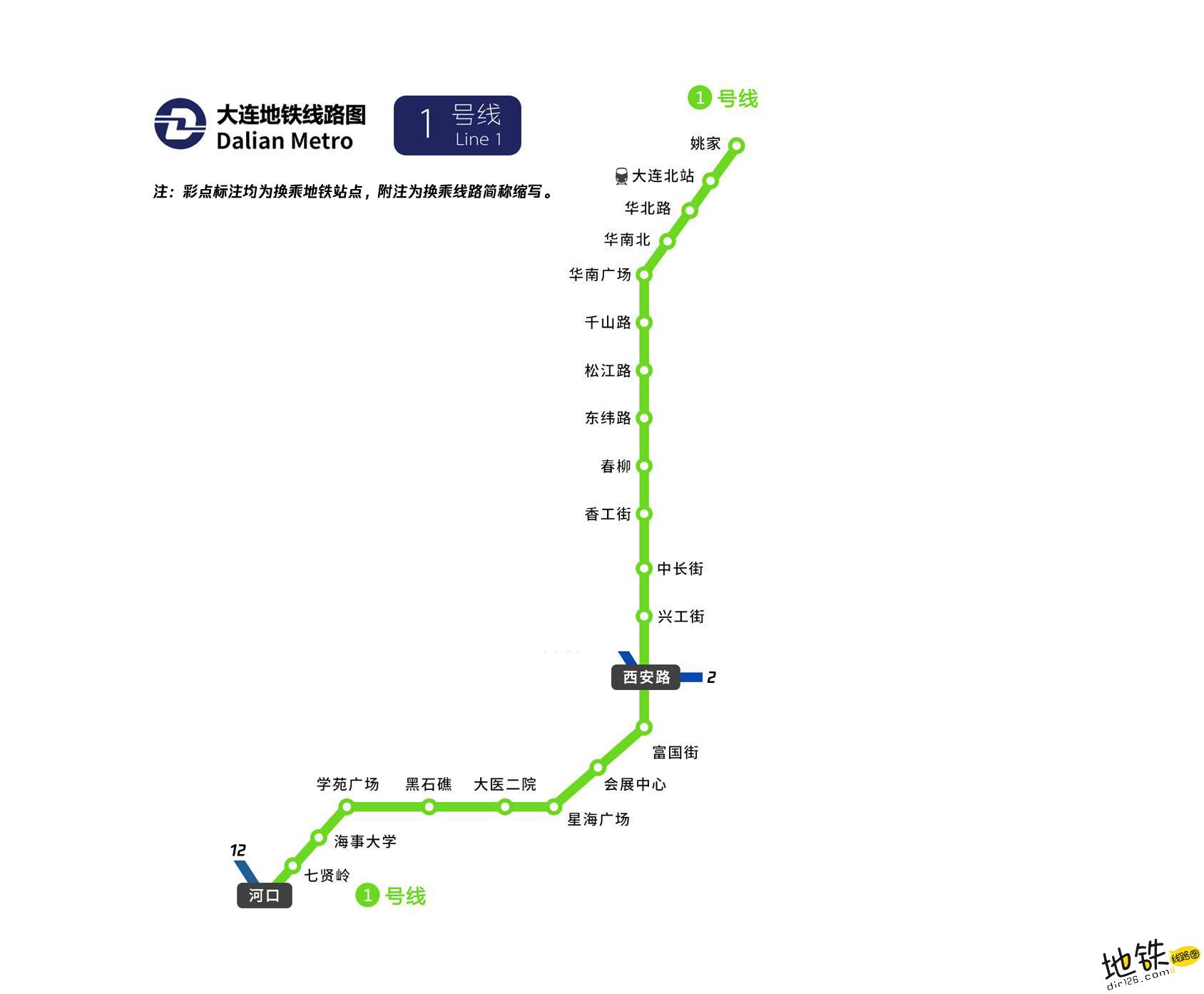 大连地铁1号线线路图运营时间票价站点查询下载
