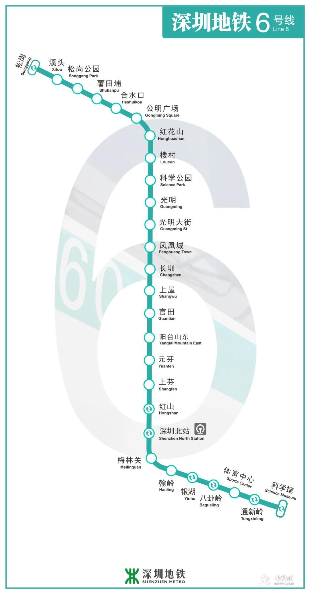 深圳地铁6号线线路图运营时间票价站点查询下载